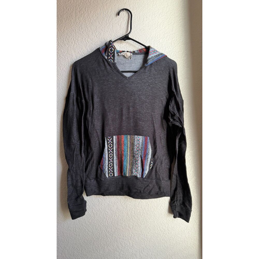 Skonhet Black Southwestern Boho Hooded Pullover Kangaroo Pocket Medium